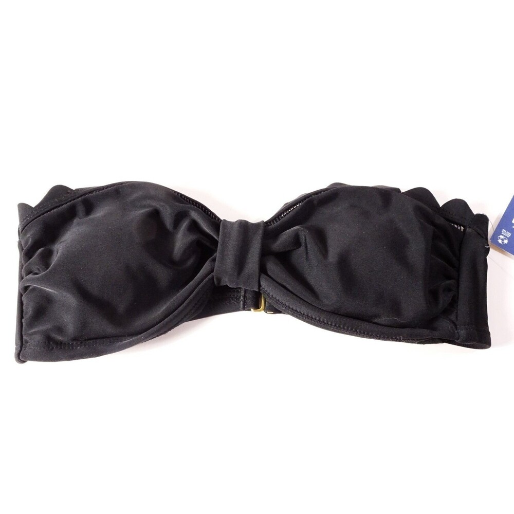 Arizona Jean Co Swimwear Black Scallop Bandeau Bikini Top Sz S NWT 37
